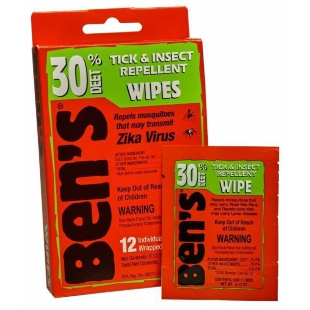 Ben's 30% DEET Tick & Insect Repellent Wipes - 12-Pack